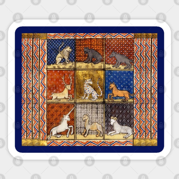 MEDIEVAL BESTIARY FANTASTIC ANIMALS IN GOLD RED BLUE COLORS Sticker by BulganLumini